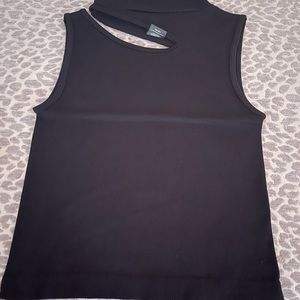 BRAND NEW BLACK MOCKNECK CUTOUT RIBBED TANK. One size fits all (up to a size 10)